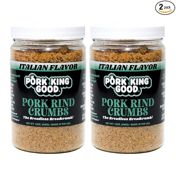Pork King Good - Pork Rind Breadcrumbs - 2 Pack! Keto Friendly Paleo Gluten-Free Sugar Free Zero Carb Panko Substitute (Two 12 Oz Jars) (Italian 2 Pack)