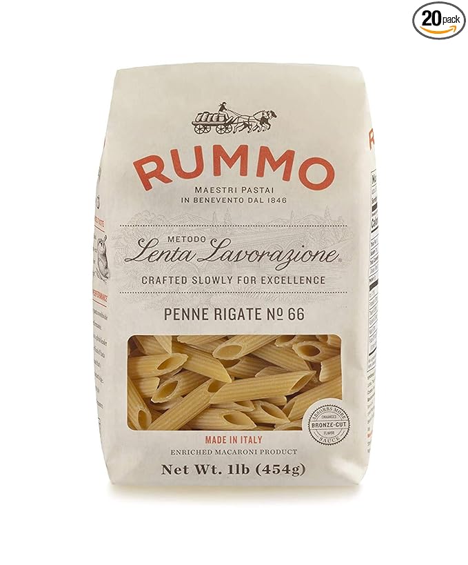 Rummo Italian Pasta Penne Rigate No.66 Always Al Dente (1lb Package) 16 Oz (Pack Of 20)