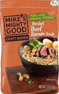 Mike's Mighty Good Pillow Pack with Beef Brisket Ramen Soup Organic Hearty Instant Noodles Flavorful Quick Meal Rich Savory Broth Artisanal Crafted Quick to Prepare 2.1 Oz. (Pack of 7)