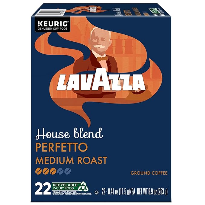 Lavazza House Blend Perfetto Single-Serve Keurig K-Cup Pods Medium Roast Coffee 88-Count Box (4 Packs of 22)