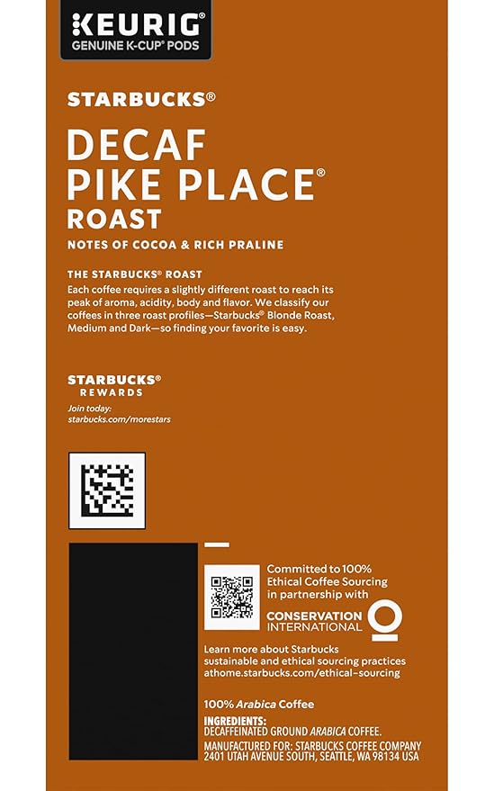 Starbucks Pike Place Decaffeinated Coffee Single-Serve K-Cup 24 Count
