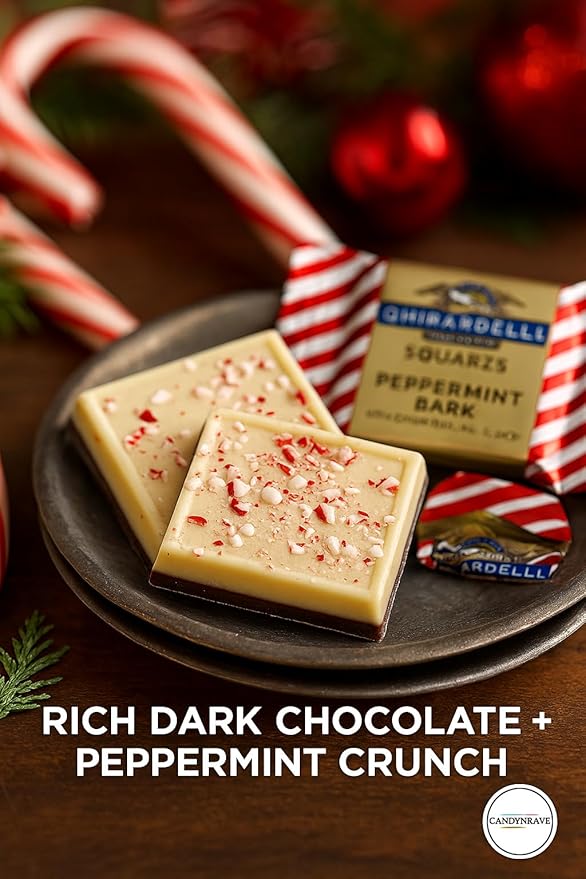 Ghrardlli Peppermint Bark Squares – Individually Wrapped Holiday Chocolate – White &amp Dark Chocolate with Peppermint Crunch – 1 lb Pack (Approx. 22–26 Squares) – Perfect for Christmas Gifts Candy