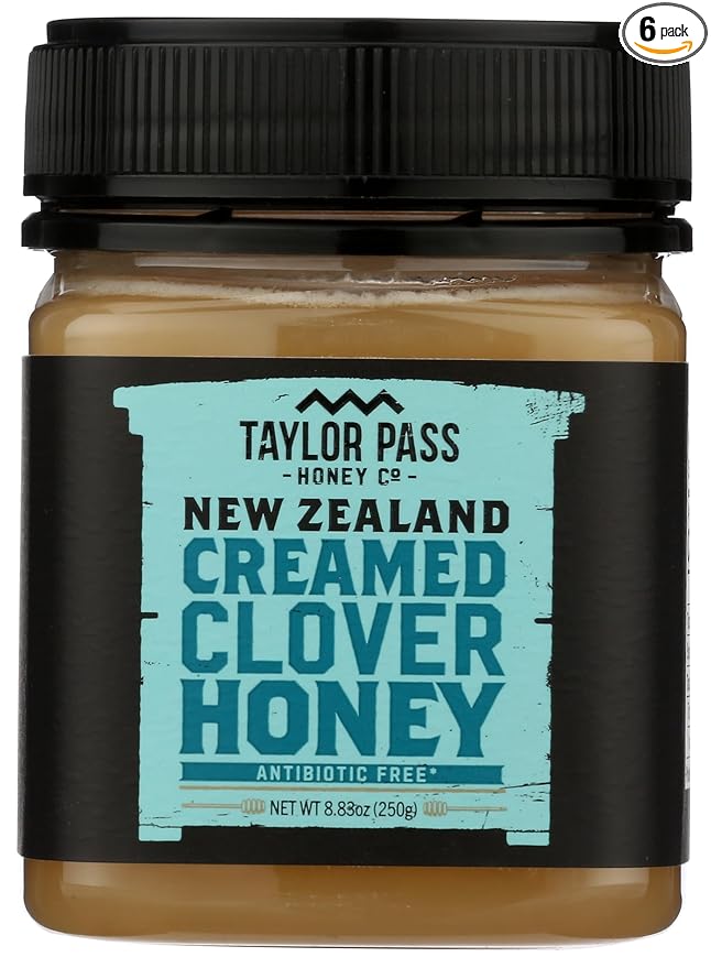 Taylor Pass Honey Co Creamed Clover Honey | Raw Creamed New Zealand Honey | Naturally Sweet &amp Velvety | Non-GMO Halal B Corp Certified | BPA-Free Jar | 6 pack x 8.83 Oz