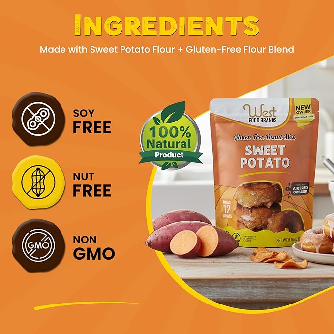 West Food Brands Baking Mix Bundle: Donut Mix &amp Banana Cinnamon Cookie Mix with Natural Ingredients - Gluten Free Allergen Free - Healthy Baking!
