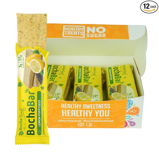 BochaSweet Keto Protein Bar Lemon Poppyseed BochaBar 17g Grass Fed Collagen Low Carb Keto-Friendly Gluten Free 12 Count