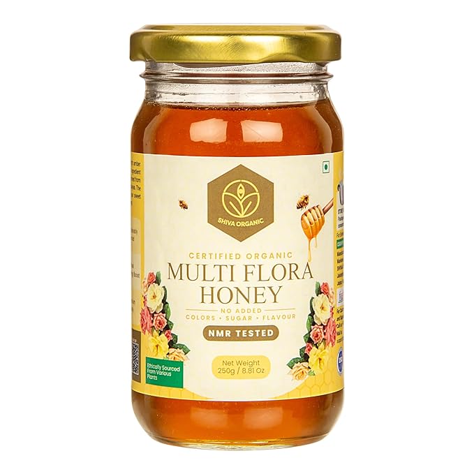 Shiva Organic's Multi Flora Honey - NPOP Organic Certified NMR Tested Natural Honey No Added Sugar Flavorful - 8.81 Ounces (250g)