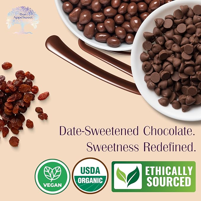 Bon Appesweet Date Sweetened Chocolate | Better Than Milk Chocolate Bar Chocolate Chip and Covered Raisins | Variety (Pack of 3) | Zero Added Sugar 54% Cacao Plant Based Dairy and Guilt Free!