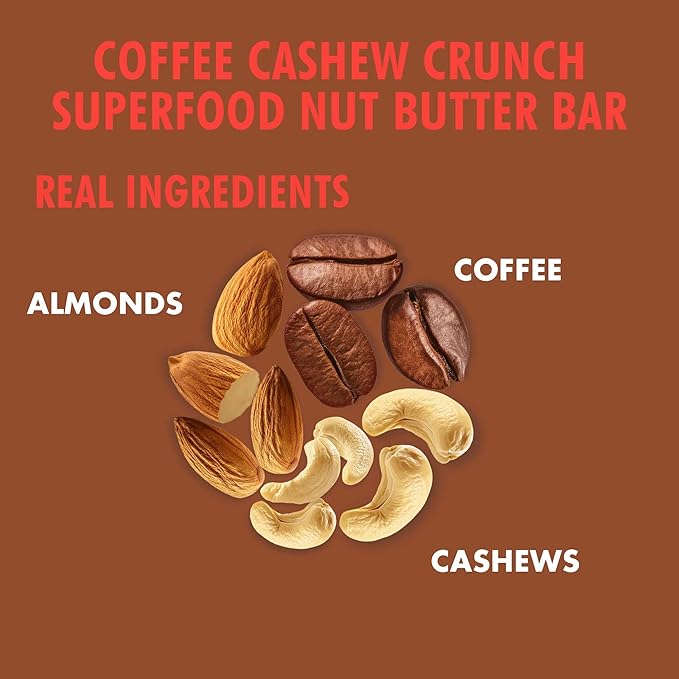 B.T.R. Nation Vegan Keto Plant Based High Protein &amp High Fiber Bars - Coffee Cashew Crunch Protein+ | 12 Bars | Low Carb &amp GF Free of Sugar Alcohols Dairy Soy and with Powerful Superfoods!