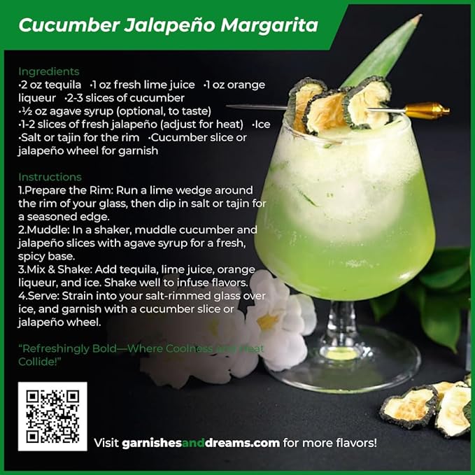 Garnishes &amp Dreams Dehydrated &amp Dried Jalapeño Halfs (7oz) – Natural Spicy Vegetable for Cocktails Mixology Culinary Garnish &amp Cooking No Sugar Added Edible Dried Jalapeño