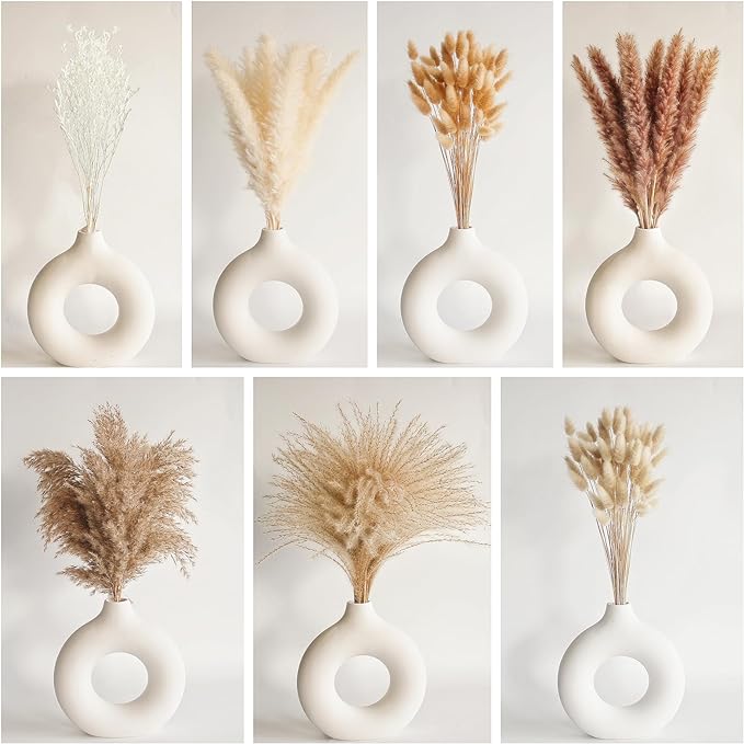 Dried Pampas Grass Decor 128PCS Pampas Grass with Bunny Tails Dried Flowers Reed Grass Bouquet for Wedding Boho Flowers Home Table Decor Rustic Farmhouse Party