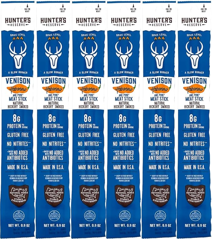 Hunter's Reserve - Exotic Meat Trail Sticks - Adventure You Can Taste - Wild Game Jerky Sticks (VENISON HABANERO 6ct)