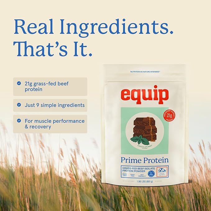 Equip Foods Prime Protein Powder | Clean Grass Fed Beef Protein Powder for Women &amp Men | Carnivore Protein Isolate | Paleo Keto Friendly | Gluten &amp Dairy Free | 30 Servings Chocolate Mint