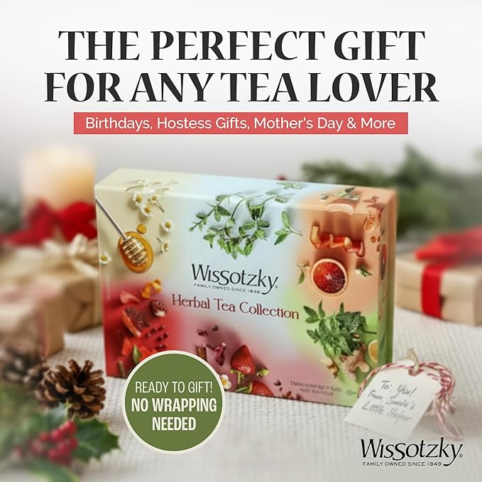 Wissotzky Herbal Tea Variety Pack Sampler (42 Tea Bags) in a Premium Reusable Gift Box | Valentines Day Gift | Caffeine-Free | 6 Exciting Flavors | Individually Wrapped Tea Bags | Ideal Present for Ho