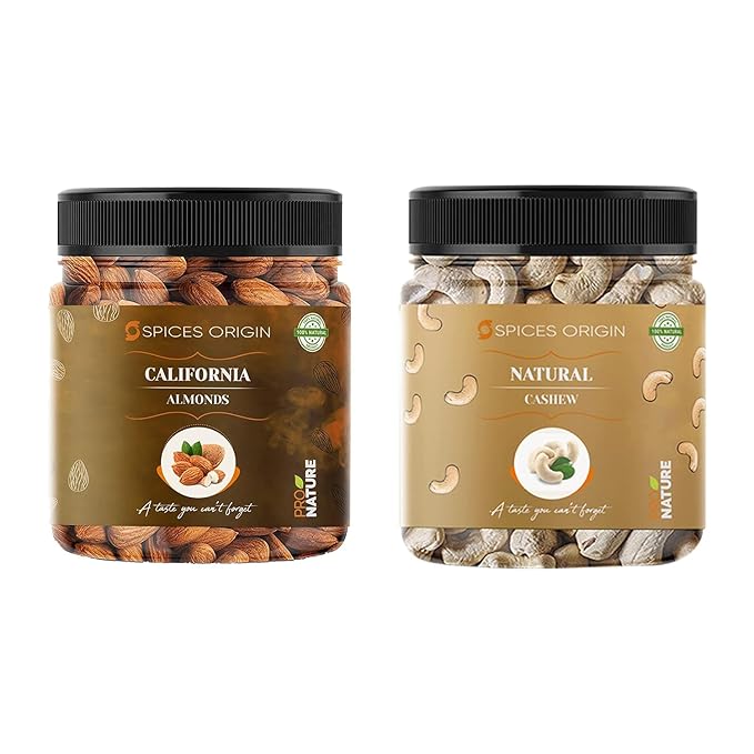 Spices Origin Premium Raw California Almond (NP)(Badam) 250g &amp Raw Cashew (Kaju) 250g (500g Dry Fruits Combo Pack)_Packing May Vary