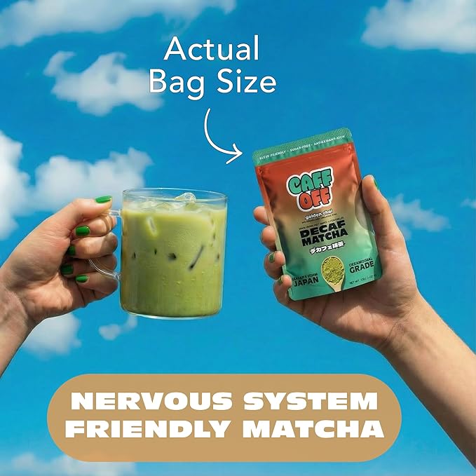 Caff Off Decaf Chai Matcha Green Tea Powder From Japan – 1.06 oz / 30 g – With Real Ground Chai Adaptogen - Ceremonial Grade &amp Sugar-Free – No Fillers or Milk Powders – Naturally Decaffeinated Wit