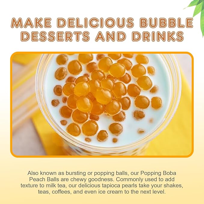 Fanale Peach Popping Boba Pearls Vegan Non GMO Gluten Free Fat Free Perfect for Bubble Tea Smoothies Ice Cream Desserts and Beverages | FPB010