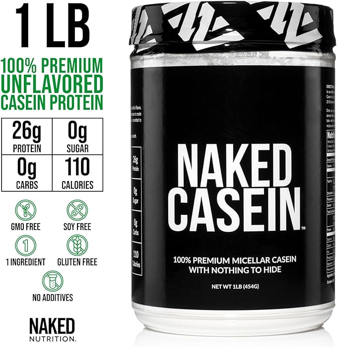 NAKED Casein - 1Lb Micellar Casein Protein - Bulk Zero Carb NSF Certified GMO-Free Gluten Free Soy Free Preservative Free - Stimulate Muscle Growth - Enhance Recovery - 15 Servings