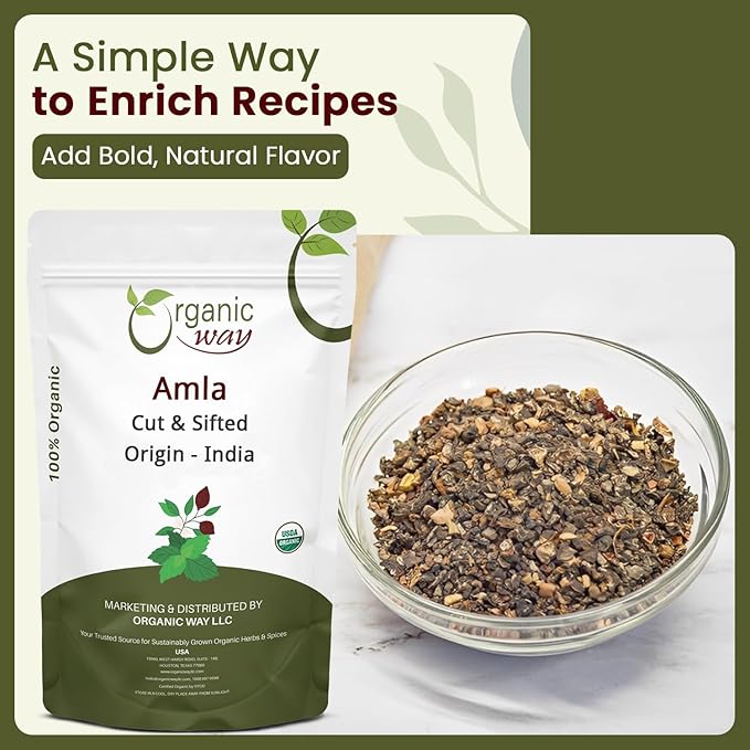 Organic Way Dried Amla/Indian Gooseberry Cut &amp Sifted (Phyllanthus emblica) - Organic &amp Kosher Certified | Raw Vegan Non GMO &amp Gluten Free | USDA Certified | Origin - India (1LBS / 16Oz)