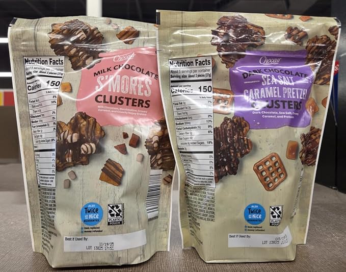 Choceur Milk Chocolate S'Mores &amp Dark Chocolate Sea Salt Caramel Pretzel Clusters 6oz 170g (Two Bags)