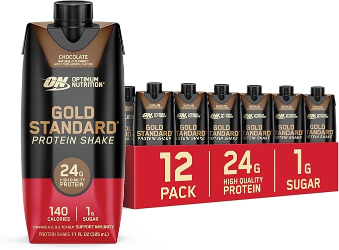Muscle Milk Genuine Shake Strawberry 11.16 Fl Oz Bottles (12 Pack) &amp Optimum Nutrition Protein Shake Chocolate 24g Protein 11 Fl Oz (12 Count)