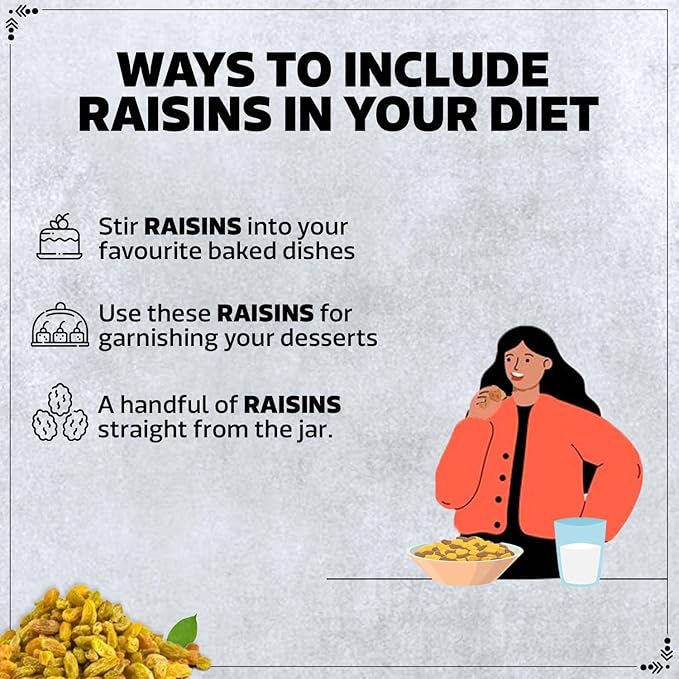 Plain Green Raisin (Kishmish) Dried Grapes Healthy Nutritious &amp Delicious | Rich in Iron &amp Vitamin B | Healthy Sweet Treats -500 gm jar