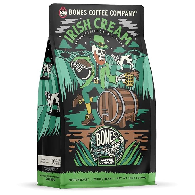 Bones Coffee Company Cookies 'N Dreams and Irish Cream Flavored Ground Coffee Beans Bundle | 12 oz Medium Roast Arabica Low Acid Coffee (Ground)
