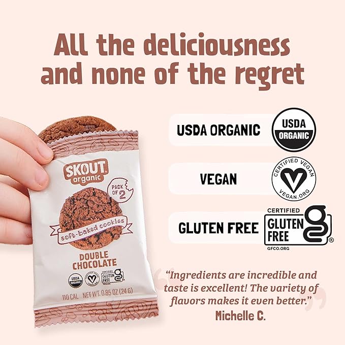 Skout Organic Double Chocolate Soft Baked Cookie (3 Pack) | Soft Baked Cookies | Plant-Based | Vegan | Gluten Dairy &amp Soy Free