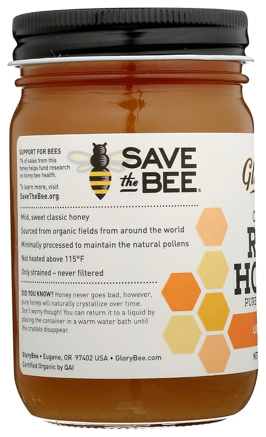 Glorybee Organic Pure Unfiltered Light &amp Mild Raw Honey Non GMO 18 Ounces (Pack Of 6)