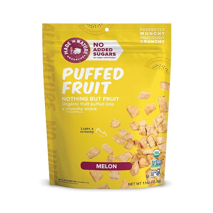 Made In Nature Organic Puffed Fruit Melon 1.1 Ounce Bag (Pack of 6) - Vegan Snack Non-GMO Gluten Free