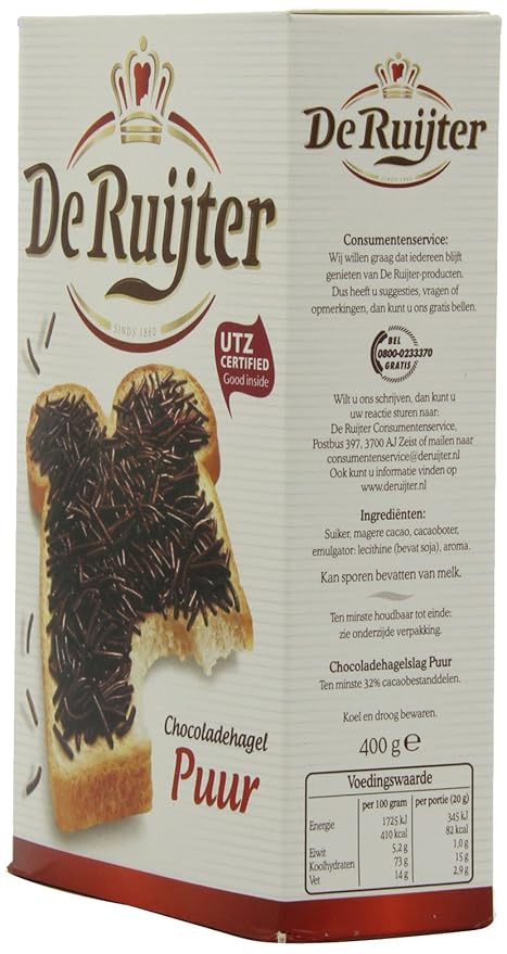 Deruyter Chocoadehagel Puur (Dark Chocolate Sprinkles) 14-Ounces Boxes (Pack of 3)