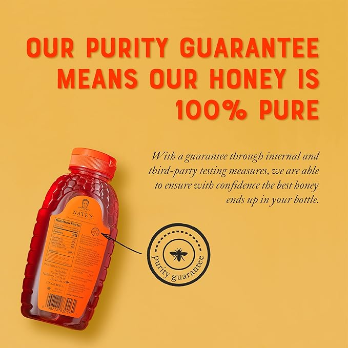 Nate's 100% Pure Raw &amp Unfiltered Honey - Award-Winning Taste 32oz. Squeeze Bottle (6 Pack)
