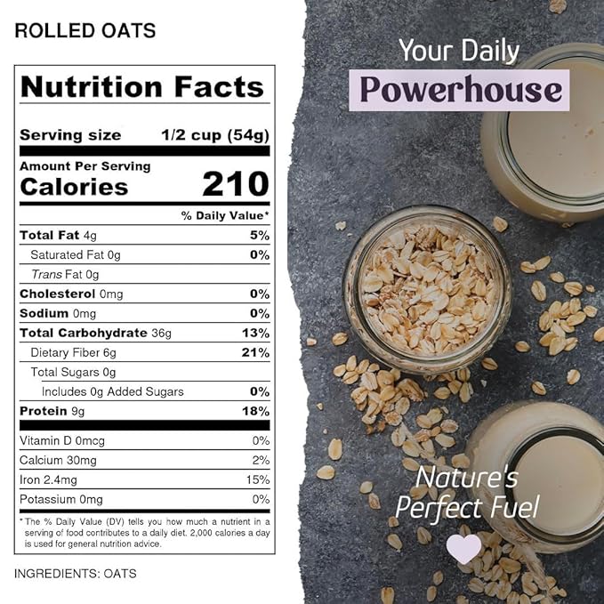 Regular Rolled Oats Organic Bulk Oatmeal Breakfast Food Non-Gmo High Fiber (50 Pounds)