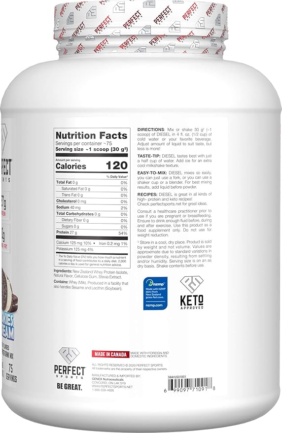PERFECT Sports Diesel 100% New Zealand Whey Isolate Grass-Fed &amp Pasture Raised 5LB Cookies ‘n Cream