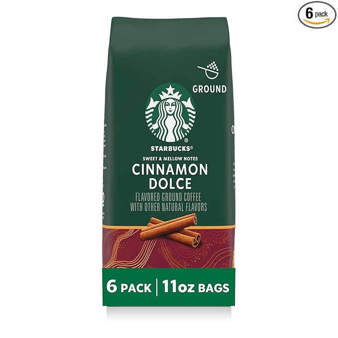 Starbucks Ground Coffee Flavored Hot or Iced Coffee Cinnamon Dolce Six 11 oz Bags
