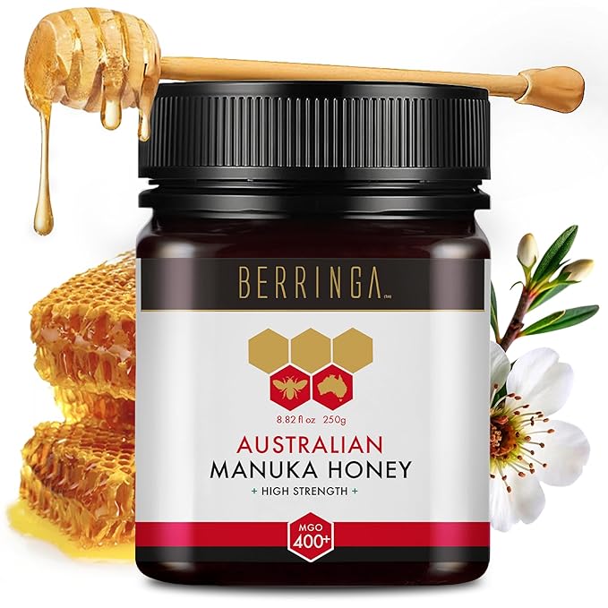 Berringa Manuka Honey Organic MGO 400+ High Strength Supports General Wellbeing &amp Digestive Balance - 100% Raw Pure &amp Unfiltered Sustainably Sourced from Australia - (8.82 oz)