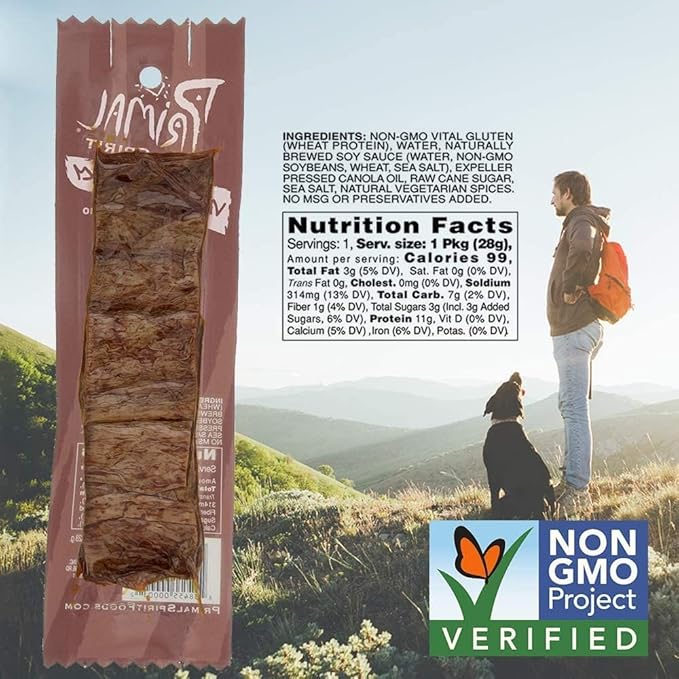 Primal Spirit Vegan Jerky – “Classic Flavor” – Teriyaki 10 g. Plant Based Protein Certified Non-GMO No Preservatives Sports Friendly Packaging (24 Pack 1 oz)