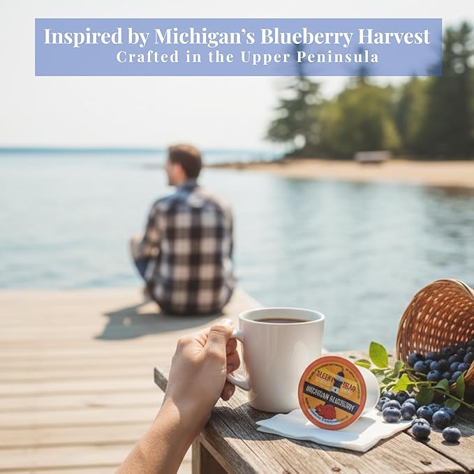 Sleepy Bear Coffee Pods Medium Roast Arabica Rich Flavor Michigan-Made Smooth &amp Sweet No Sugar Added 30ct Pods Compatible with Single-Serve Brewers (Michigan Blueberry Coffee)