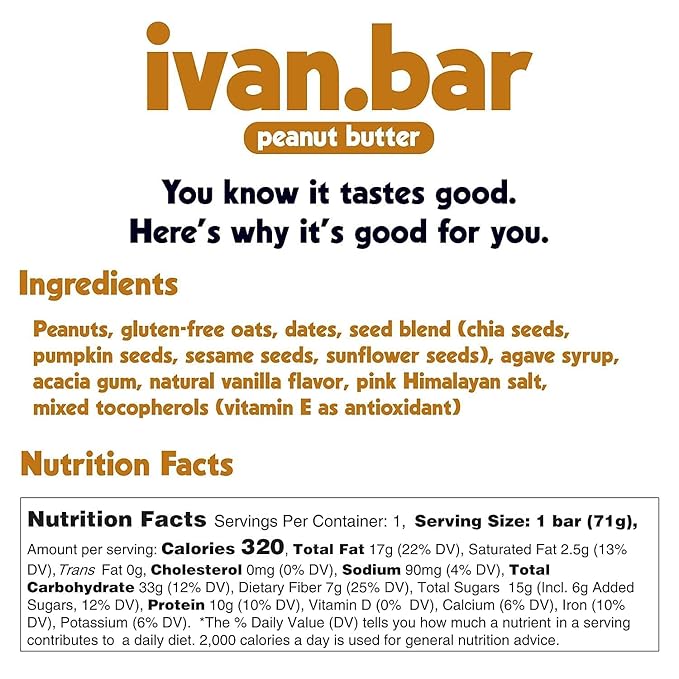 Protein Packed Energy Snack Bar | Provides Healthy Energy | Vegan All Natural Ingredients | Soy Dairy &amp Gluten Free (Peanut Butter - 12-2.5 Oz. Bars)