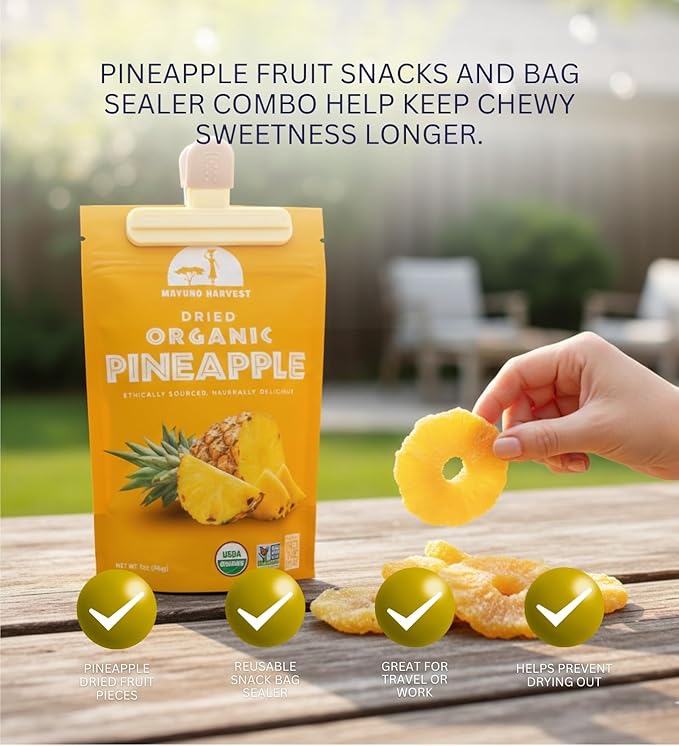 Mavuno Harvest Dried Pineapple – 6 Pack (2 oz Each) – Snack Bundle for Sharing &amp Gifting – Bright Fruit Taste &amp Chewy Slices – Tropical Selection – Resealable Packs with Plastic Bag Clip