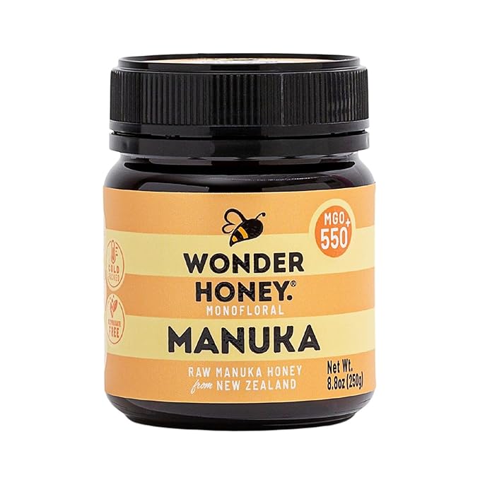 Wonder Honey Raw Manuka Honey New Zealand MGO550 (15+) Tested for 26 Markers Traceable Natural Soothing for Sore Throat Cough - Aids Digestion - Triple Sealed for safety in a Protective Box (8.8oz)