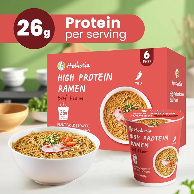 Hethstia High-Protein Ramen Cups &amp Konjac Shirataki Noodle Soup Cups 14 Pack – Pho Spicy Tom Yum Red Curry &amp Laksa Plant-Based Ready-to-Eat Meals