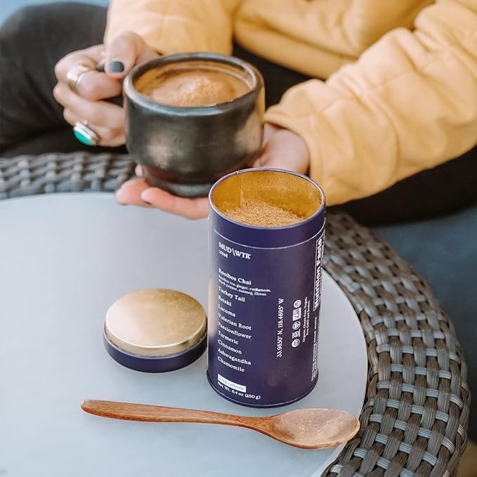 MUD\WTR - :rest Evening Ritual Starter Kit - Organic Mushroom Tea - Hints of Chamomile and Chai Flavors - Includes 30-Serving :rest Tin &amp Frother - Caffeine-Free Vegan Gluten Free Kosher Non-G