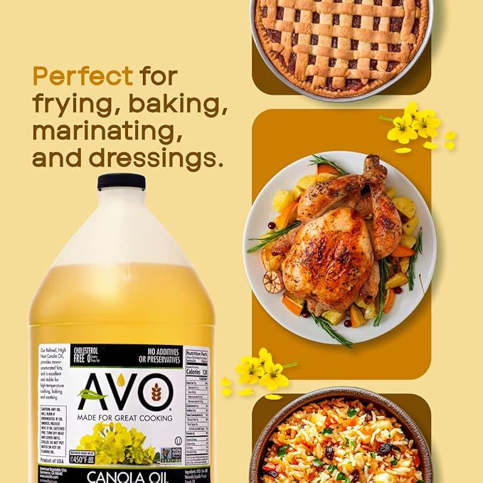 AVO Expeller Pressed Canola Oil for Cooking and Frying 1 Gallon NON-GMO High Smoke Point 465°F Everyday Cooking oil