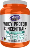 NOW Foods Sports Nutrition Whey Protein Concentrate 24 g With BCAAs Unflavored Powder 1.5-Pound