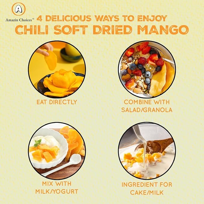Dried Chili Mango by Amazin Choices Premium Spicy Mango Strips Vegan Non GMO and Gluten Free. Large Pack of Dried Fruit Snacks for Office - Snack Viet - 1 Case - Pack of 20 (352.6 Oz)