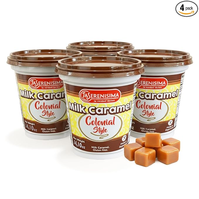 La Serenísima Dulce de Leche - Authentic Milk Caramel Spread from Argentina - Gluten-Free Creamy Caramel Sauce for Baking Desserts - Rich Flavor for Pancakes Waffles - 14.1 Ounce (Pack of 4)