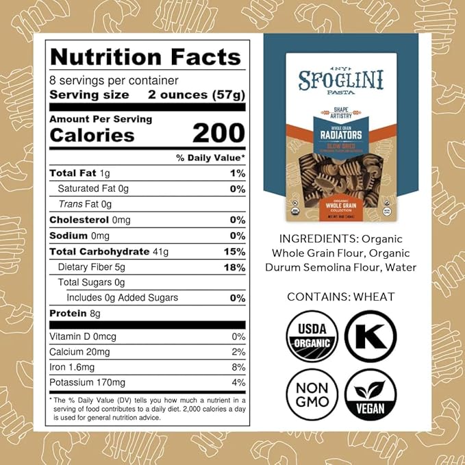 Sfoglini Organic Whole-Grain Radiators (4-Pack 16 oz Each)
