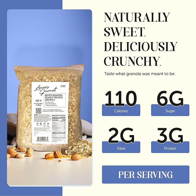 Laura's Gourmet Granola - Honey Roasted Peanut Crunch - Gluten Soy &amp Dairy Free - Organic Premium Honey Roasted Peanuts Artisan Chef's Trifecta of Taste Texture &amp Mouthfeel - 2 LB