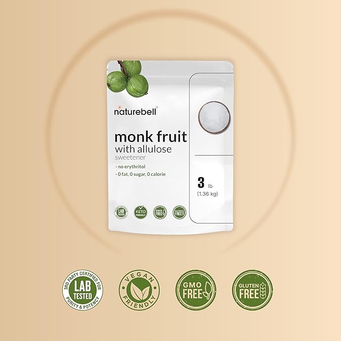 Monk Fruit &amp Allulose Sweetener with No Erythritol 3 Pounds | 0 Aftertaste 0 Calories 0 Net Carbs – 1:1 Sugar Substitute – Perfect Sweet Balance for Baking Cooking Beverages – Keto Vegan