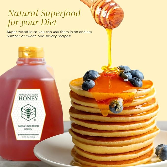 100% Raw &amp Unfiltered Wildflower Honey - American Made by Pure Southern Honey (48 Ounce)